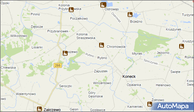 mapa Rybno gmina Koneck, Rybno gmina Koneck na mapie Targeo