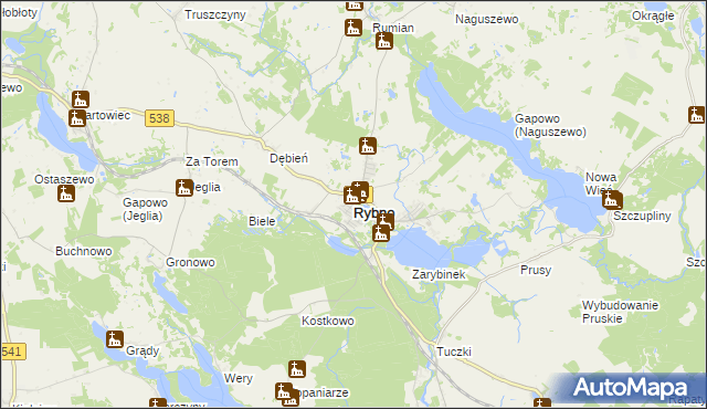 mapa Rybno powiat działdowski, Rybno powiat działdowski na mapie Targeo
