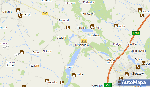 mapa Rybojedzko gmina Stęszew, Rybojedzko gmina Stęszew na mapie Targeo