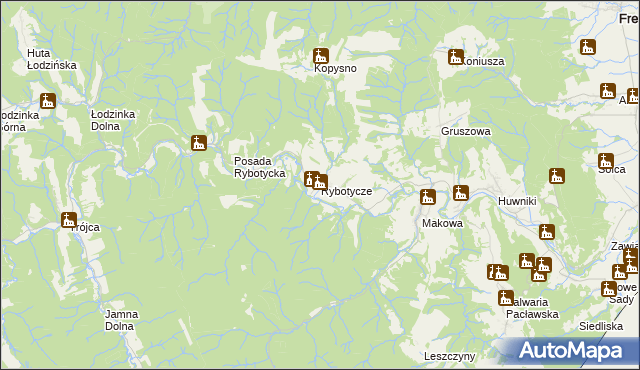 mapa Rybotycze, Rybotycze na mapie Targeo