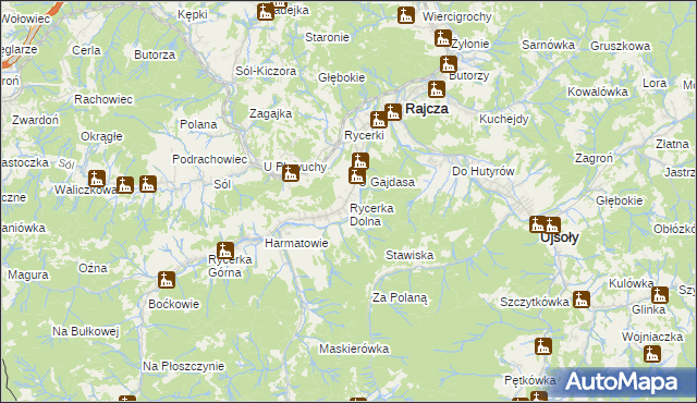 mapa Rycerka Dolna, Rycerka Dolna na mapie Targeo