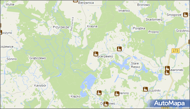 mapa Rycerzewko gmina Świdwin, Rycerzewko gmina Świdwin na mapie Targeo