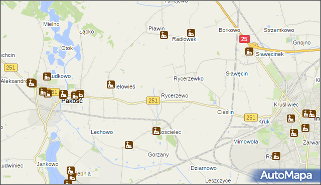mapa Rycerzewo gmina Pakość, Rycerzewo gmina Pakość na mapie Targeo