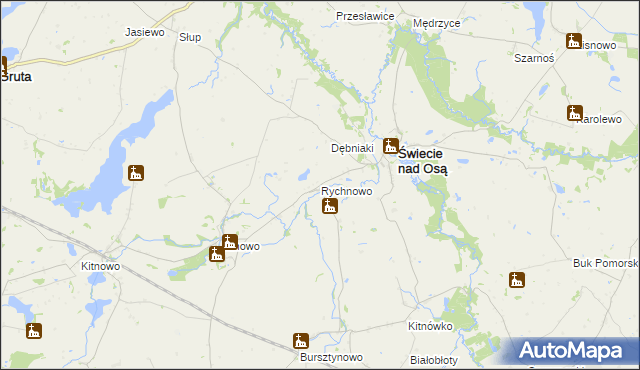 mapa Rychnowo gmina Świecie nad Osą, Rychnowo gmina Świecie nad Osą na mapie Targeo