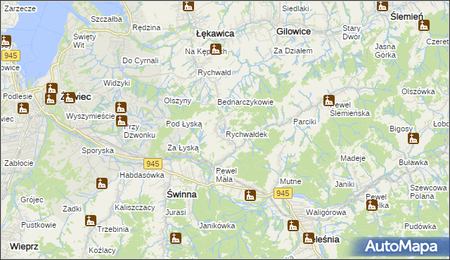 mapa Rychwałdek, Rychwałdek na mapie Targeo