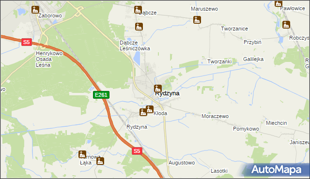 mapa Rydzyna powiat leszczyński, Rydzyna powiat leszczyński na mapie Targeo