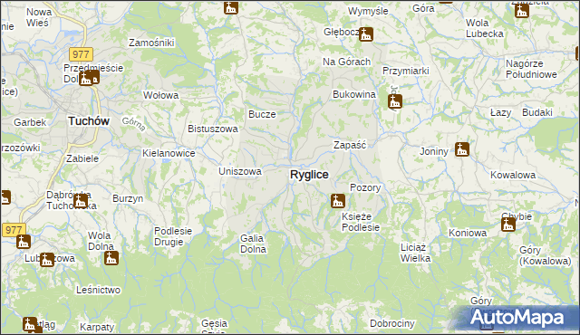 mapa Ryglice, Ryglice na mapie Targeo