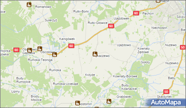 mapa Rykaczewo gmina Ciechanów, Rykaczewo gmina Ciechanów na mapie Targeo