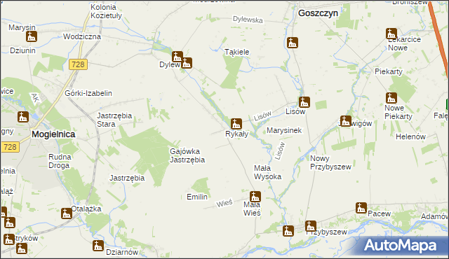 mapa Rykały, Rykały na mapie Targeo