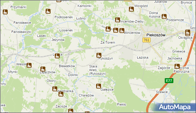 mapa Rykoszyn, Rykoszyn na mapie Targeo