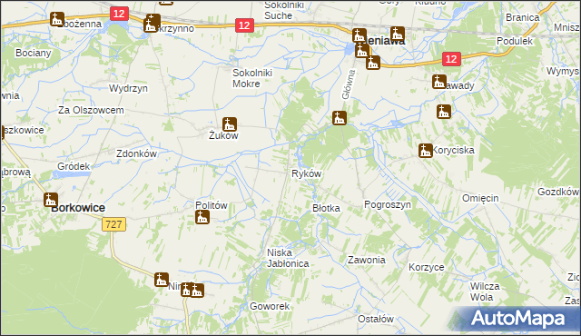 mapa Ryków gmina Wieniawa, Ryków gmina Wieniawa na mapie Targeo