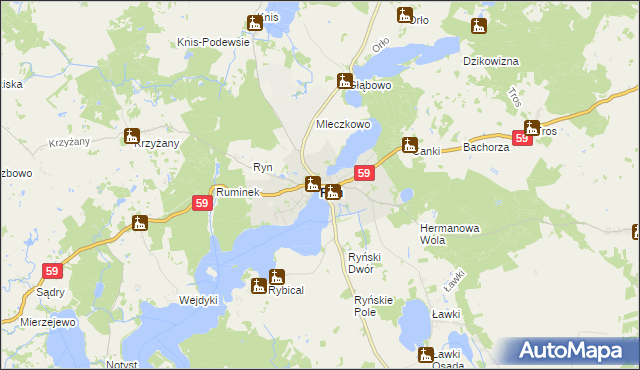 mapa Ryn powiat giżycki, Ryn powiat giżycki na mapie Targeo