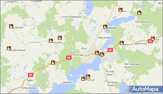 mapa Ryn powiat giżycki, Ryn powiat giżycki na mapie Targeo