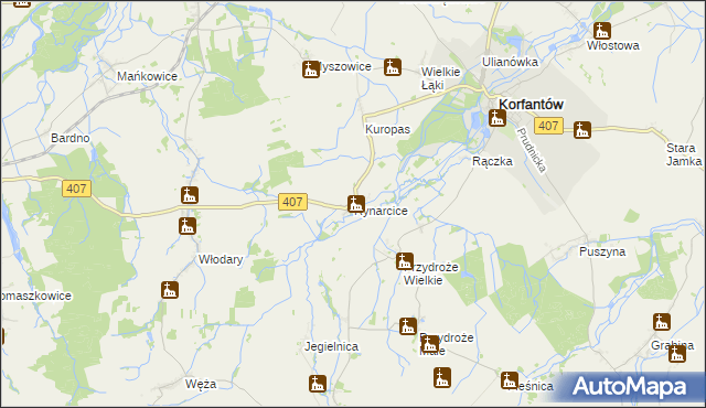 mapa Rynarcice gmina Korfantów, Rynarcice gmina Korfantów na mapie Targeo