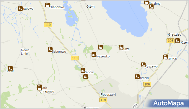 mapa Ryszewko gmina Pyrzyce, Ryszewko gmina Pyrzyce na mapie Targeo