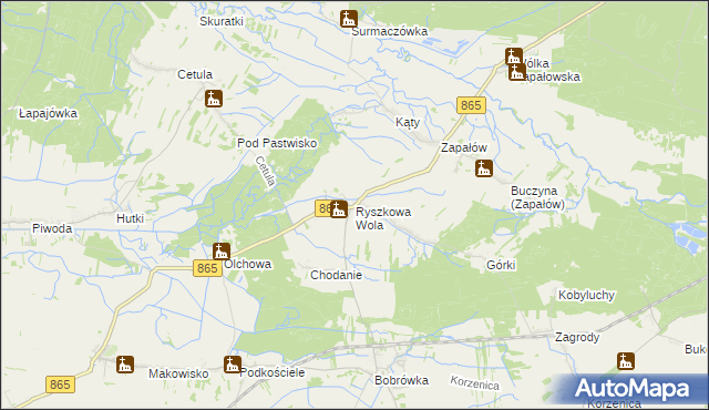 mapa Ryszkowa Wola, Ryszkowa Wola na mapie Targeo