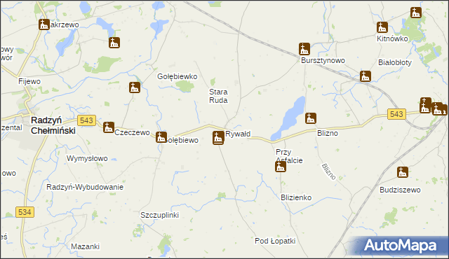 mapa Rywałd gmina Radzyń Chełmiński, Rywałd gmina Radzyń Chełmiński na mapie Targeo