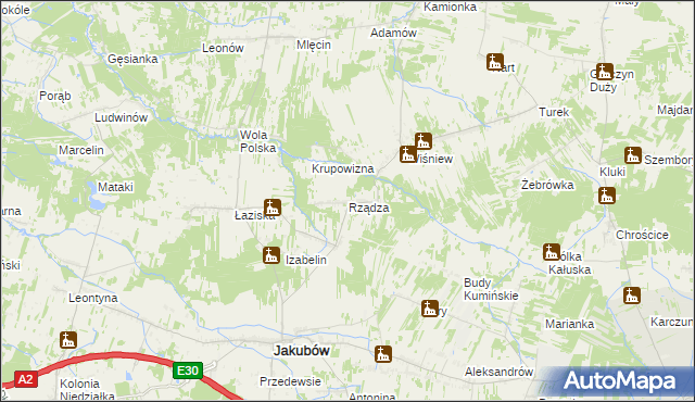 mapa Rządza gmina Jakubów, Rządza gmina Jakubów na mapie Targeo