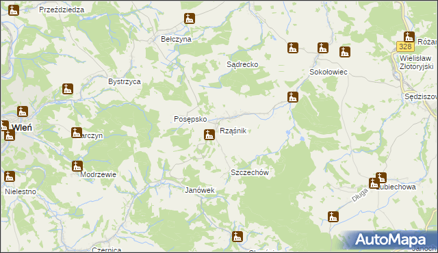 mapa Rząśnik gmina Świerzawa, Rząśnik gmina Świerzawa na mapie Targeo