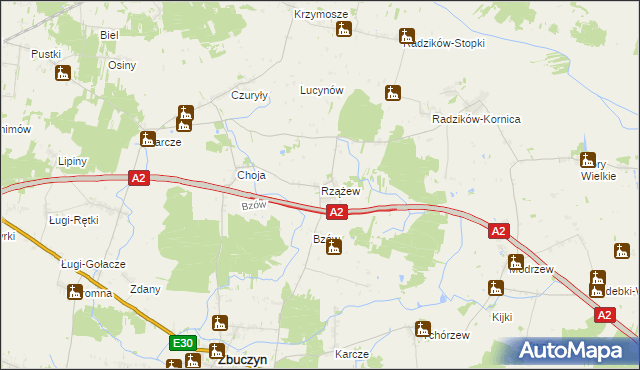 mapa Rzążew, Rzążew na mapie Targeo