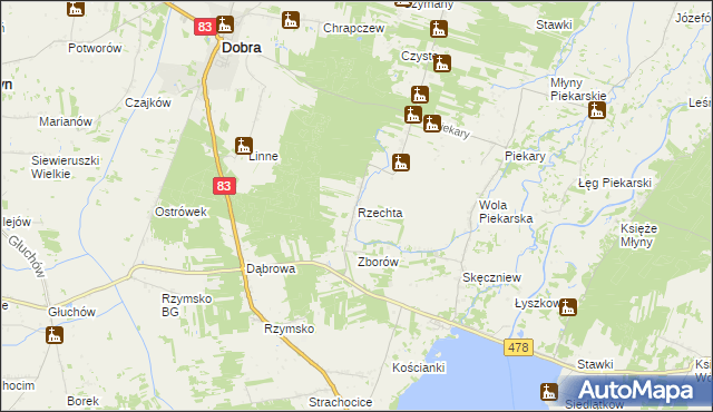 mapa Rzechta gmina Dobra, Rzechta gmina Dobra na mapie Targeo