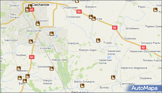 mapa Rzeczki gmina Ciechanów, Rzeczki gmina Ciechanów na mapie Targeo