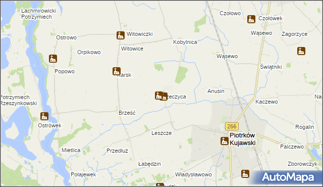 mapa Rzeczyca gmina Piotrków Kujawski, Rzeczyca gmina Piotrków Kujawski na mapie Targeo