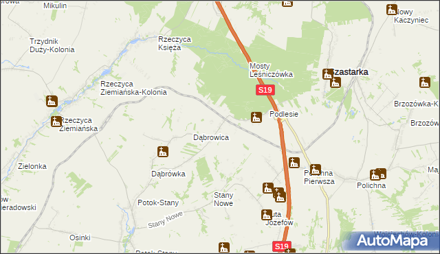 mapa Rzeczyca-Kolonia gmina Szastarka, Rzeczyca-Kolonia gmina Szastarka na mapie Targeo