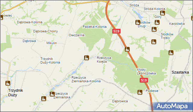 mapa Rzeczyca Księża, Rzeczyca Księża na mapie Targeo