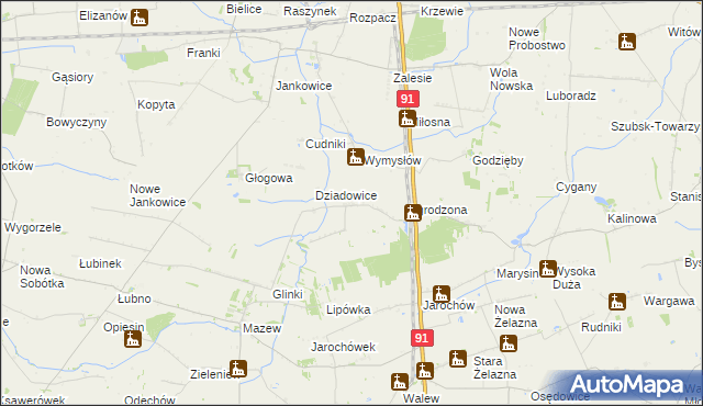 mapa Rzędków gmina Daszyna, Rzędków gmina Daszyna na mapie Targeo