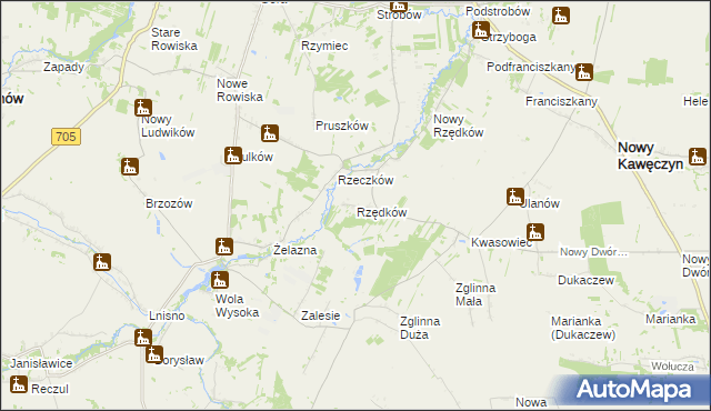 mapa Rzędków gmina Nowy Kawęczyn, Rzędków gmina Nowy Kawęczyn na mapie Targeo