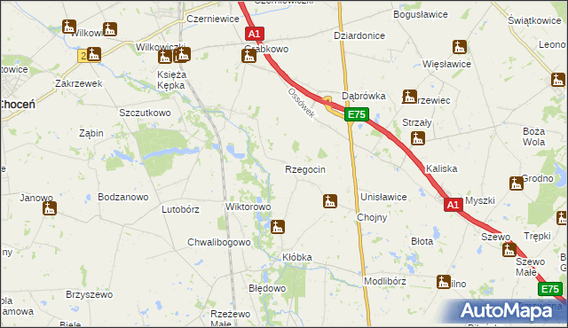 mapa Rzegocin gmina Lubień Kujawski, Rzegocin gmina Lubień Kujawski na mapie Targeo