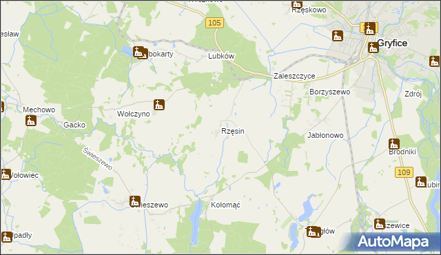 mapa Rzęsin, Rzęsin na mapie Targeo