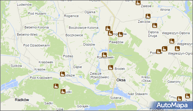 mapa Rzeszówek gmina Oksa, Rzeszówek gmina Oksa na mapie Targeo