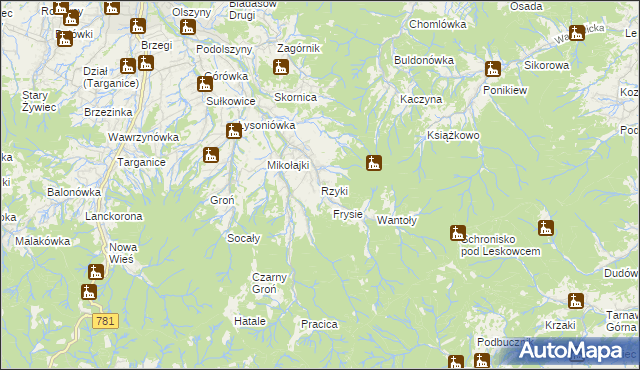 mapa Rzyki, Rzyki na mapie Targeo