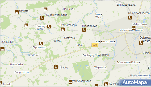 mapa Sadek gmina Dąbrowa Białostocka, Sadek gmina Dąbrowa Białostocka na mapie Targeo