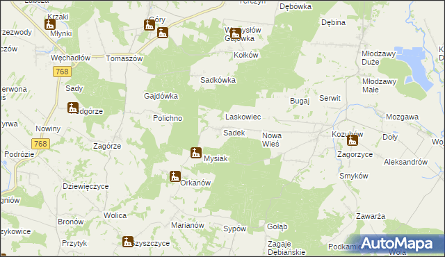 mapa Sadek gmina Pińczów, Sadek gmina Pińczów na mapie Targeo