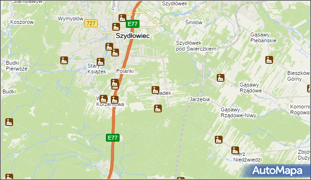 mapa Sadek gmina Szydłowiec, Sadek gmina Szydłowiec na mapie Targeo