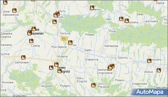 mapa Sadki gmina Nowy Żmigród, Sadki gmina Nowy Żmigród na mapie Targeo