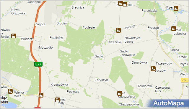 mapa Sadki gmina Wodzisław, Sadki gmina Wodzisław na mapie Targeo