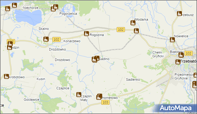 mapa Sadlno gmina Trzebiatów, Sadlno gmina Trzebiatów na mapie Targeo