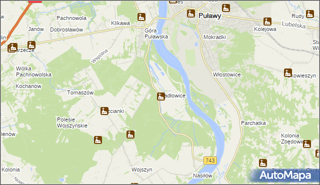 mapa Sadłowice gmina Puławy, Sadłowice gmina Puławy na mapie Targeo