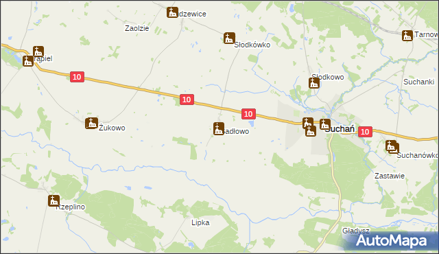 mapa Sadłowo gmina Suchań, Sadłowo gmina Suchań na mapie Targeo