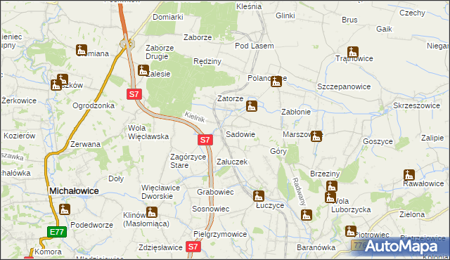 mapa Sadowie gmina Kocmyrzów-Luborzyca, Sadowie gmina Kocmyrzów-Luborzyca na mapie Targeo