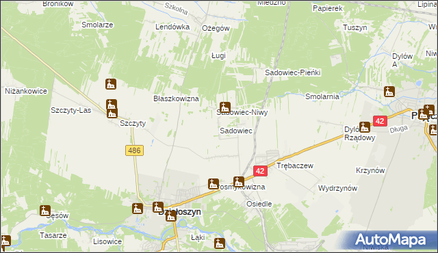 mapa Sadowiec gmina Działoszyn, Sadowiec gmina Działoszyn na mapie Targeo