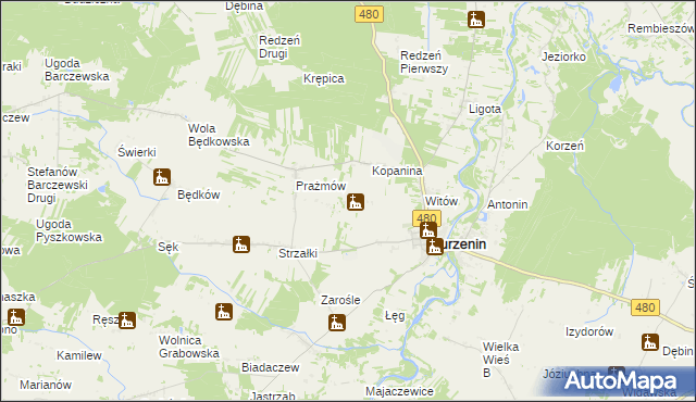 mapa Sambórz gmina Burzenin, Sambórz gmina Burzenin na mapie Targeo