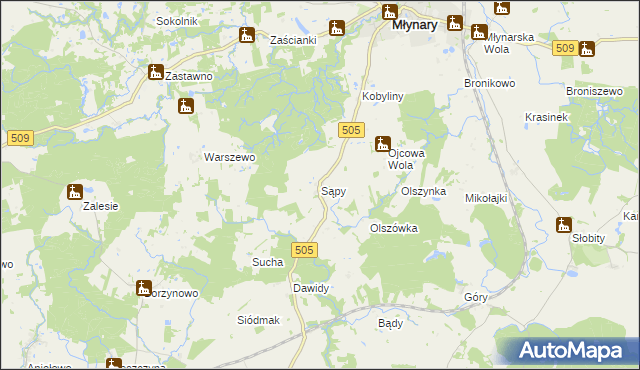 mapa Sąpy gmina Młynary, Sąpy gmina Młynary na mapie Targeo