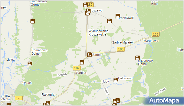 mapa Sarbia gmina Czarnków, Sarbia gmina Czarnków na mapie Targeo