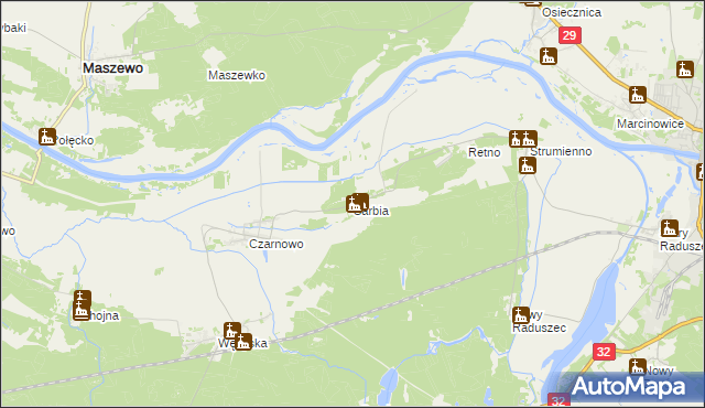 mapa Sarbia gmina Krosno Odrzańskie, Sarbia gmina Krosno Odrzańskie na mapie Targeo