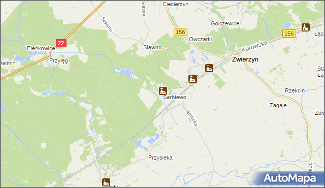 mapa Sarbiewo gmina Zwierzyn, Sarbiewo gmina Zwierzyn na mapie Targeo